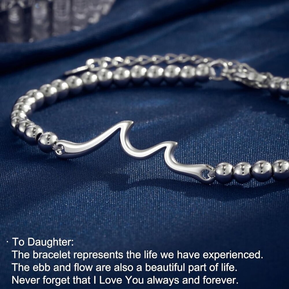 Wave Bracelet Stainless Steel 6.5in+2in Extension Daughter Gift Jewelry - Picture 4 of 7